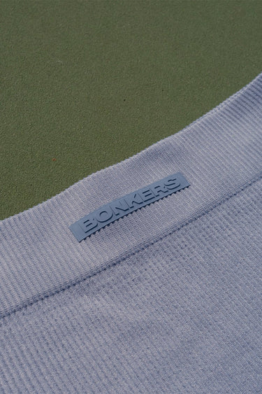Blue Heaven ribbed workout shorts by Bonkers Corner, featuring a fitted design and elastic waistband.