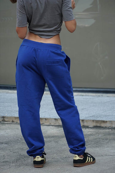 Blue heavyweight joggers from Bonkers Corner featuring a relaxed fit and comfortable elastic waistband.