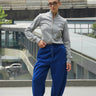 Blue Bonkers Corner On The Go Joggers shown flat with elastic waistband and side pockets, casual sporty style.