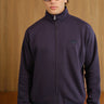 Blue Void High Neck Zipper Jacket by Bonkers Corner, featuring a sleek high collar and front zipper detail.