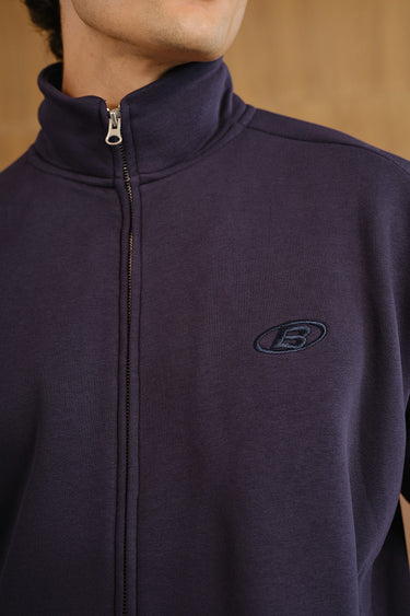 Blue Void high neck zipper jacket by Bonkers Corner, featuring a sleek design and front zipper detail.