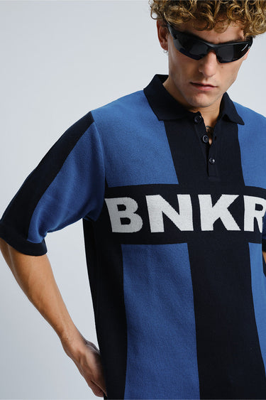 Bonkers Corner BNKRS Legacy Knit Polo in light blue, featuring a classic collar and knit fabric, stylish casual men's polo shirt.