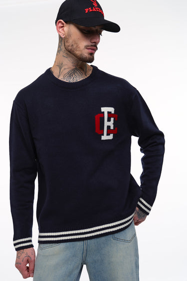 Bonkers Corner varsity crewneck sweatshirt in XS with contrasting collar and cuffs, casual and comfortable men's sweatshirt.