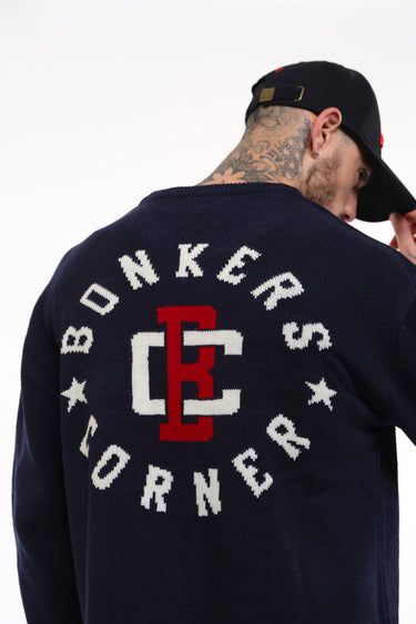 Bonkers Corner varsity crewneck sweatshirt in XS size featuring classic varsity style and bold lettering.