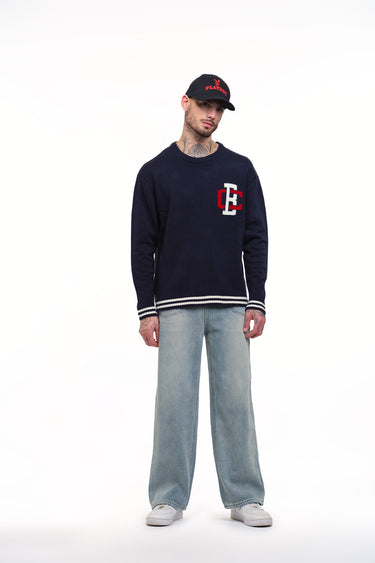 Bonkers Corner varsity crewneck sweatshirt in XS with classic striped collar and logo embroidery, casual and stylish for everyday wear