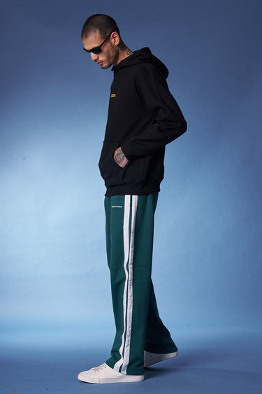 Bottle green sporty straight fit pants by Bonkers Corner, showing the comfortable, athletic design and casual style.