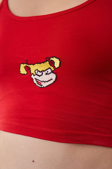 Red Bratty Pickles cami top by Bonkers Corner, lightweight sleeveless shirt with thin straps and casual fit.