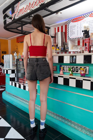 Red Bratty Pickles cami top by Bonkers Corner, featuring a fitted design and adjustable straps, displayed on a white background.