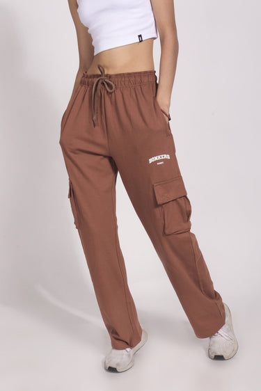 Brown utility straight fit pants by Bonkers Corner, featuring a classic design and functional pockets, shown on a model.