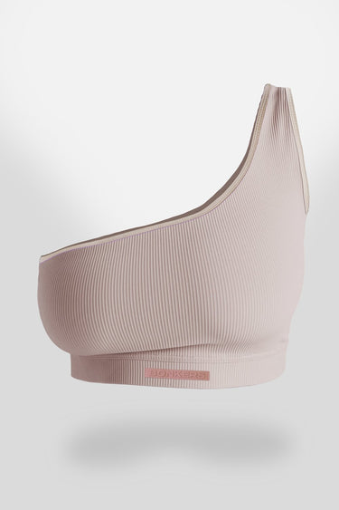 Bonkers Corner bubblegum pink one-shoulder ribbed top with fitted design and stylish asymmetrical neckline.