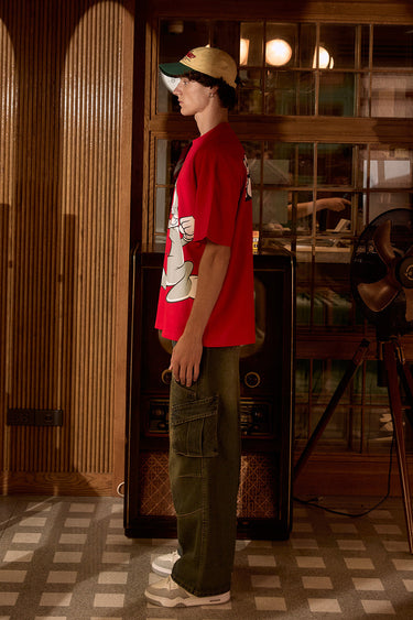 Red Bugs Bunny oversized T-shirt by Bonkers Corner, featuring a large Bugs Bunny graphic on soft fabric.