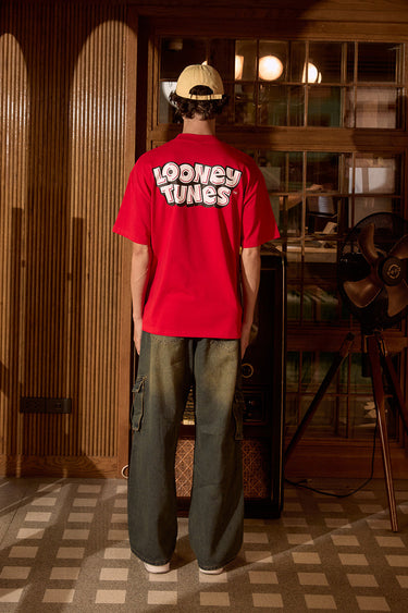 Red Bugs Bunny oversized T-shirt by Bonkers Corner featuring a cartoon image of Bugs Bunny on the front.