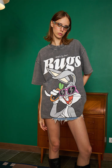 Bonkers Corner Bugs On Call oversized T-shirt featuring colorful bug illustrations on soft fabric.