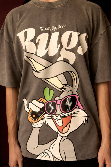 Bonkers Corner Bugs On Call oversized T-shirt in white, featuring colorful bug graphic on the front, casual and comfortable fit.