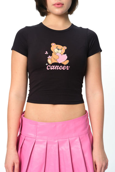 Bonkers Corner Cancer Cosmic long-length baby tee in black, featuring a vibrant cosmic cancer zodiac design.