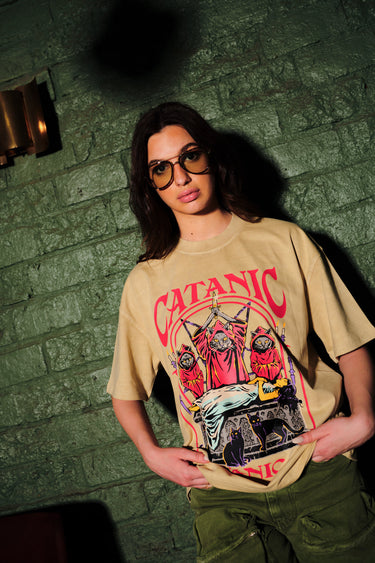 Bonkers Corner beige oversized T-shirt with relaxed fit and short sleeves, casual style, and minimalistic design.