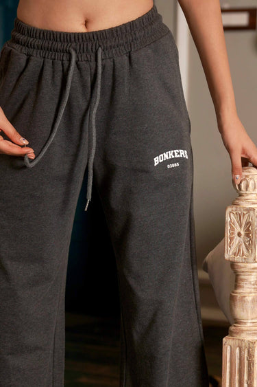 Bonkers Corner charcoal wide-leg pants, XS size, showcasing relaxed fit and high-waisted style in soft fabric.