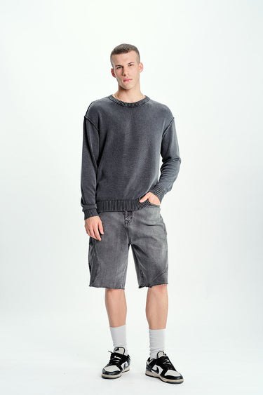 Bonkers Corner Charcoalcast crewneck sweatshirt in XS laid flat, showing its soft fabric and classic fit.