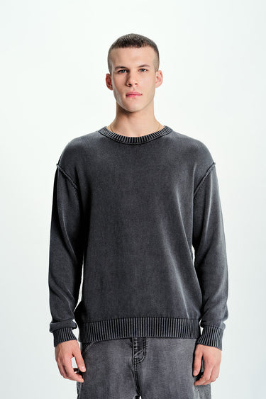 Bonkers Corner Charcoalcast crewneck sweatshirt displayed on a mannequin, showcasing its relaxed fit and soft fabric.