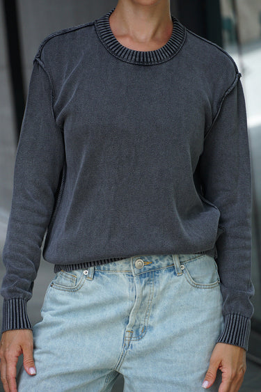 Bonkers Corner Charcoalcast crewneck sweatshirt in XS, showing a comfortable fit and soft fabric on a neutral background.