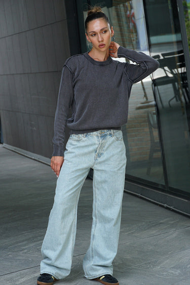 Bonkers Corner charcoal gray crewneck sweatshirt with a relaxed fit, made from soft, comfortable fabric.