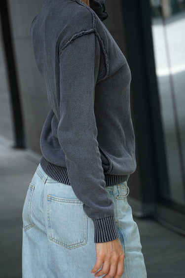 Bonkers Corner Charcoalcast crewneck sweatshirt in XS, showing a soft, charcoal-colored fabric with a relaxed fit.