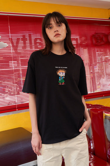 Bonkers Corner oversized T-shirt featuring Chuckie embroidery design, soft fabric, and relaxed fit for a casual streetwear style.