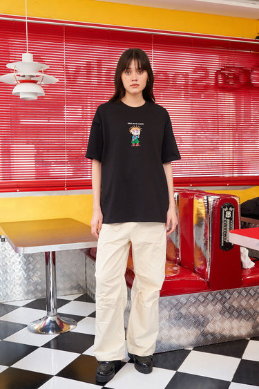 Bonkers Corner Chuckie embroidery oversized T-shirt featuring a colorful graphic design on soft fabric.
