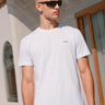 Bonkers Corner classic white 100% Supima cotton relaxed fit T-shirt displayed flat with neckline and short sleeves visible.