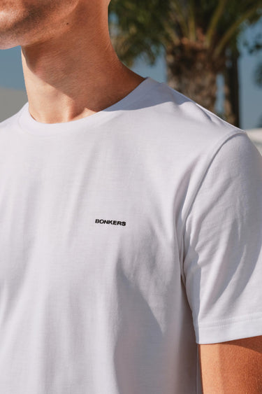 Bonkers Corner classic white T-shirt made from 100% Supima cotton with a relaxed fit, displayed on a plain background.