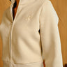 Bonkers Corner Cloudy Crop Zipper Jacket in light gray with front zipper and cropped fit, styled on a model.