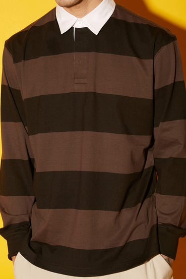 Bonkers Corner Coco striped collared full-sleeve T-shirt, casual style with bold stripes and a classic collar.