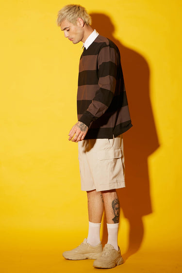 Bonkers Corner Coco striped collared full sleeves T-shirt, casual style with bold stripe pattern and button-up collar.