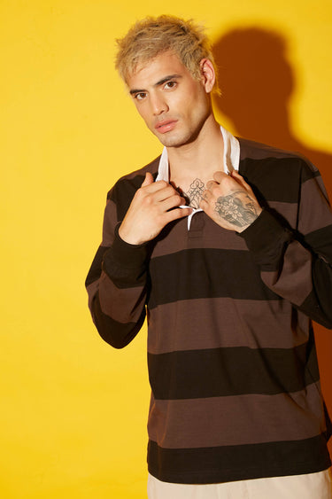 Bonkers Corner Coco striped collared full sleeves T-shirt featuring a stylish design and comfortable fit.