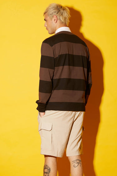 Bonkers Corner Coco striped collared full sleeves T-shirt with button-up front and casual fit.
