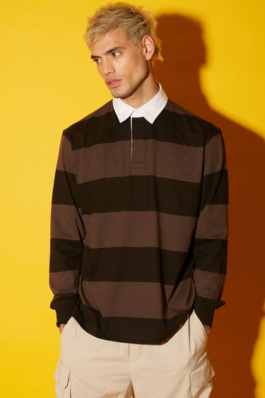 Bonkers Corner Coco striped collared full sleeves T-shirt featuring a stylish design and comfortable fit.