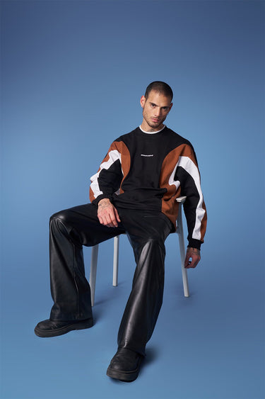 Bonkers Corner colourblock cut and sew crewneck sweatshirt in vibrant shades, casual and comfortable for everyday wear.