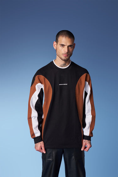 Bonkers Corner colourblock cut and sew crewneck sweatshirt in XS, featuring bold color blocking and comfortable fit.