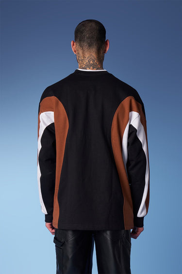 Bonkers Corner colourblock cut and sew crewneck sweatshirt in XS, featuring bold color blocking and comfortable fit.
