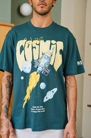Bonkers Corner Cosmic Oversized T-shirt featuring a colorful cosmic print on soft fabric, casual fit for everyday wear.