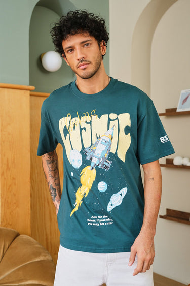 Bonkers Corner Cosmic Oversized T-shirt featuring colorful cosmic print in soft fabric, casual fit for comfortable style.