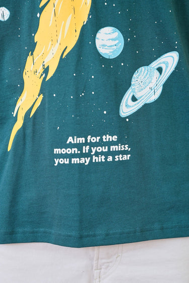 Bonkers Corner Cosmic Oversized T-shirt featuring a vibrant cosmic print on soft fabric, casual fit for everyday wear