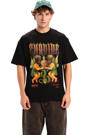 Bonkers Corner Cyanide Love oversized T-shirt featuring bold graphic print, casual fit, and soft fabric for comfortable wear.