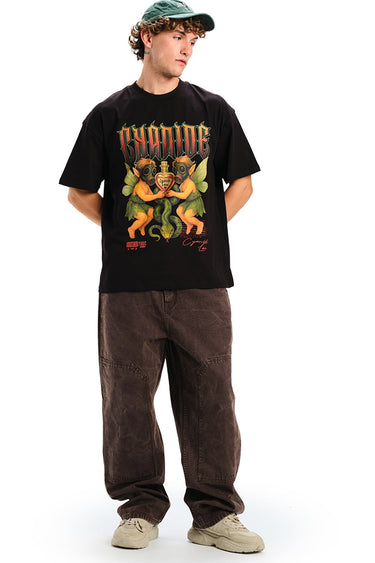Bonkers Corner Cyanide Love oversized T-shirt featuring bold graphic design on soft, comfortable fabric.