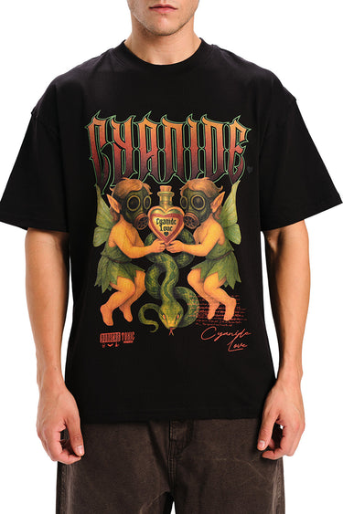 Bonkers Corner oversized Cyanide Love T-shirt in white, featuring bold graphic print and relaxed fit, casual streetwear style.
