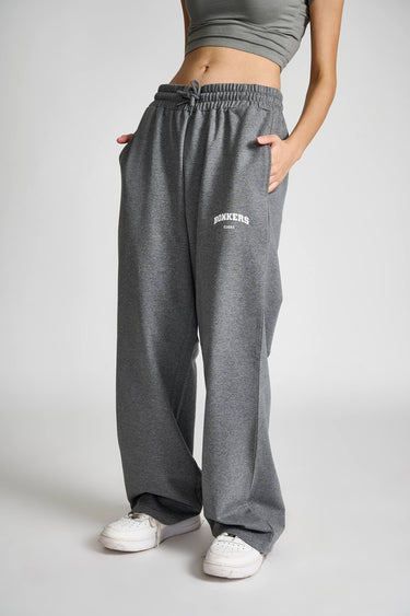 Dark grey melange wide-leg pants from Bonkers Corner, featuring a relaxed fit and stylish design.