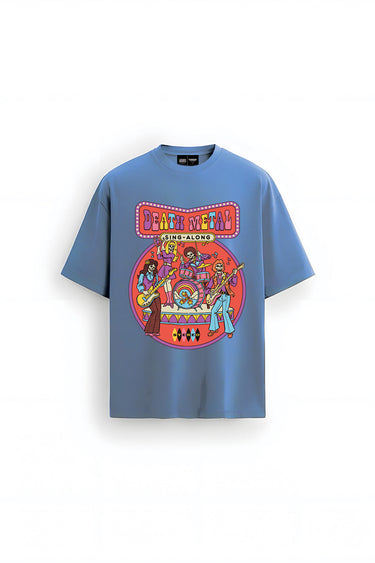 Bonkers Corner Death Metal oversized T-shirt featuring dark graphic design and bold typography in black and white.