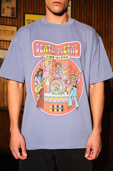 Bonkers Corner Death Metal oversized T-shirt featuring dark graphic design, black fabric, and relaxed fit for edgy style.