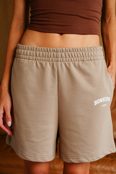 Bonkers Corner Desert Dust Lounge Shorts in XS, soft fabric with a relaxed fit, displayed on a neutral background.
