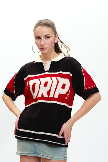 Bonkers Corner drip knit polo shirt in XS, featuring a stylish knit design and classic collar for casual wear.